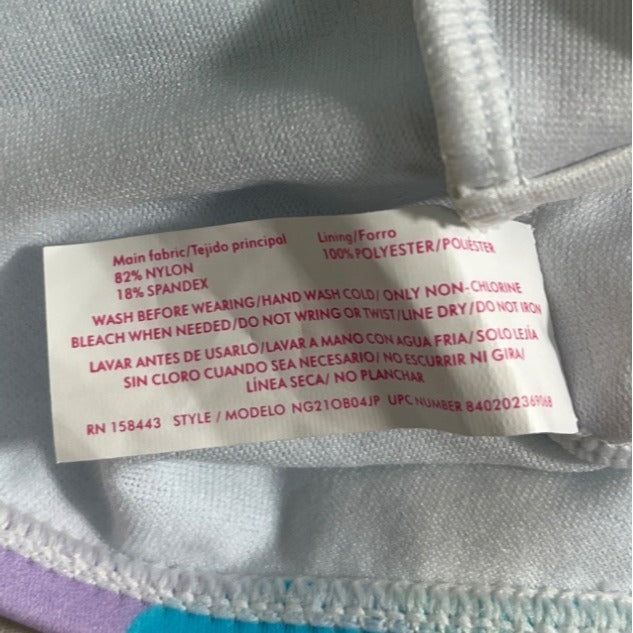 Ninety-Nine Blue Multicolor pattern Ruched Front Cutout One-Piece Swimsuit Sz L