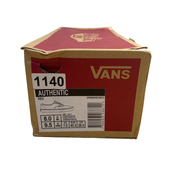 Vans Unisex Red Canvas Authentic Low-Top Casual Shoes Size M8 W9.5