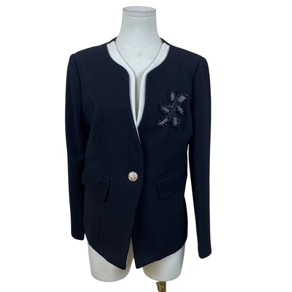 GianyiFushi Womens Black Textured Blazer Beaded Detail Single Button Sz XXL