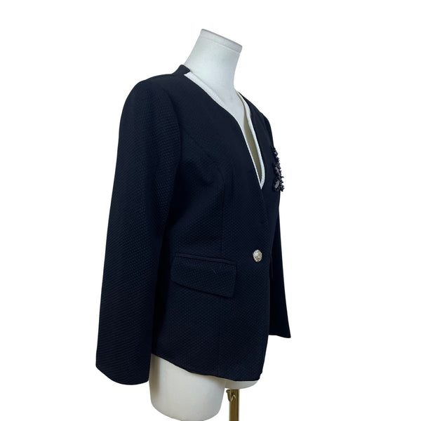 GianyiFushi Womens Black Textured Blazer Beaded Detail Single Button Sz XXL