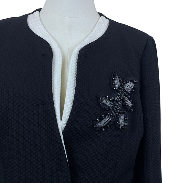 GianyiFushi Womens Black Textured Blazer Beaded Detail Single Button Sz XXL