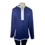 Ralph Lauren Active Navy & White Trim Hoodie Pullover Quarter-Zip Front Women XL