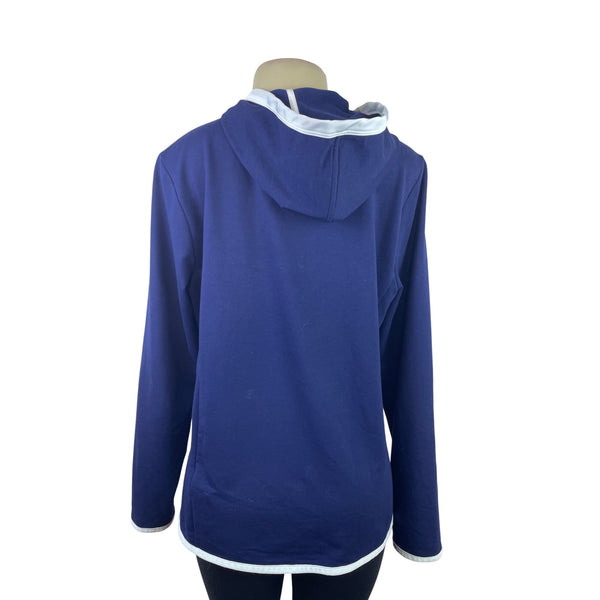 Ralph Lauren Active Navy & White Trim Hoodie Pullover Quarter-Zip Front Women XL