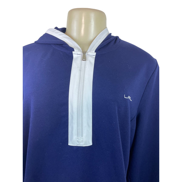 Ralph Lauren Active Navy & White Trim Hoodie Pullover Quarter-Zip Front Women XL