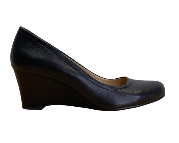 Naturalizer Women’s Black Leather Slip On Hydie Wedge Pumps Size 8.5M