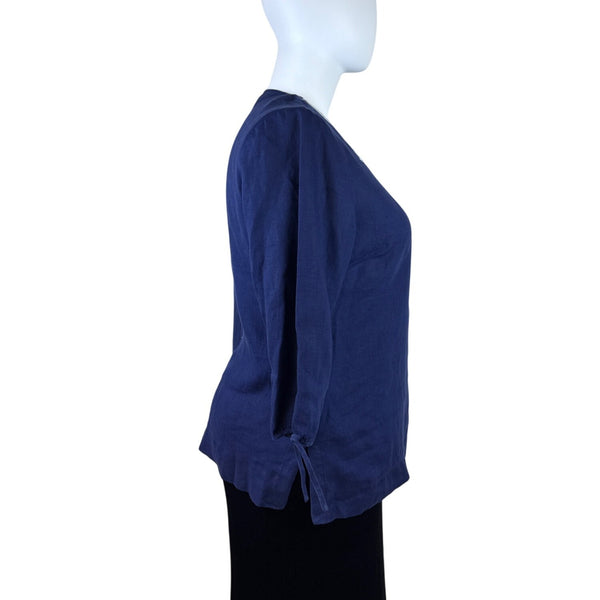JM Collection Women’s Blue Blouse With Tied Cuffs & Embroidered Neckline Sz 18