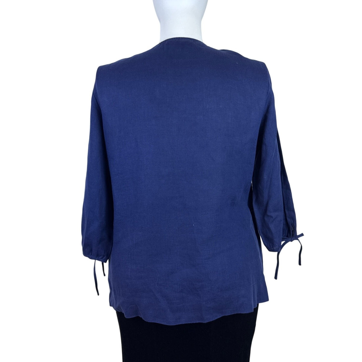 JM Collection Women’s Blue Blouse With Tied Cuffs & Embroidered Neckline Sz 18