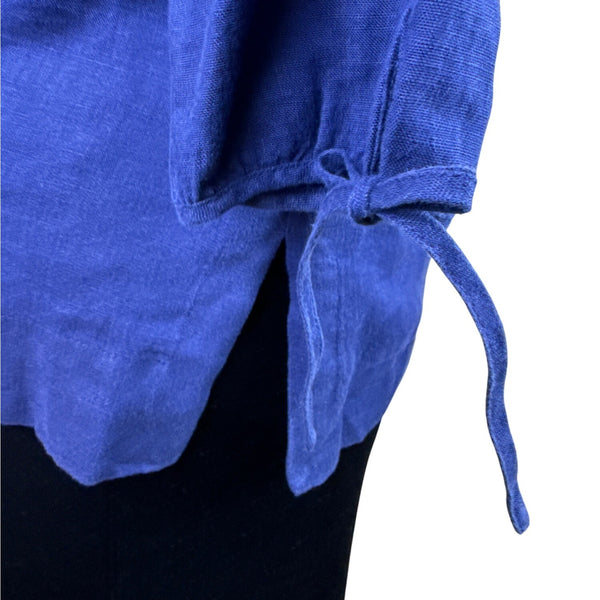 JM Collection Women’s Blue Blouse With Tied Cuffs & Embroidered Neckline Sz 18