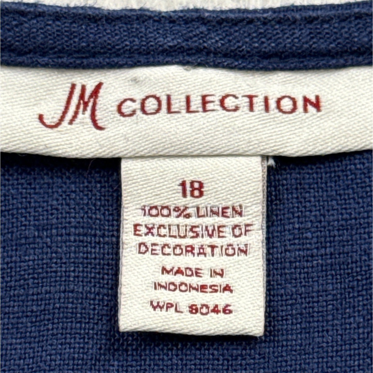 JM Collection Women’s Blue Blouse With Tied Cuffs & Embroidered Neckline Sz 18