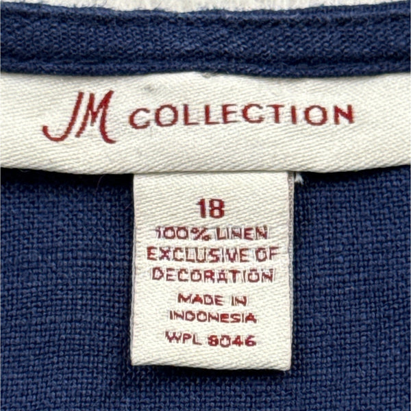 JM Collection Women’s Blue Blouse With Tied Cuffs & Embroidered Neckline Sz 18