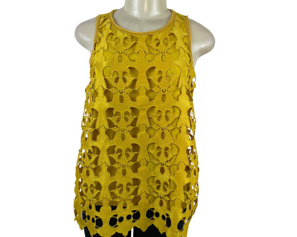Ann Taylor Loft Yellow Sleeveless Crochet Floral Paneled Tank Top Womens Size S