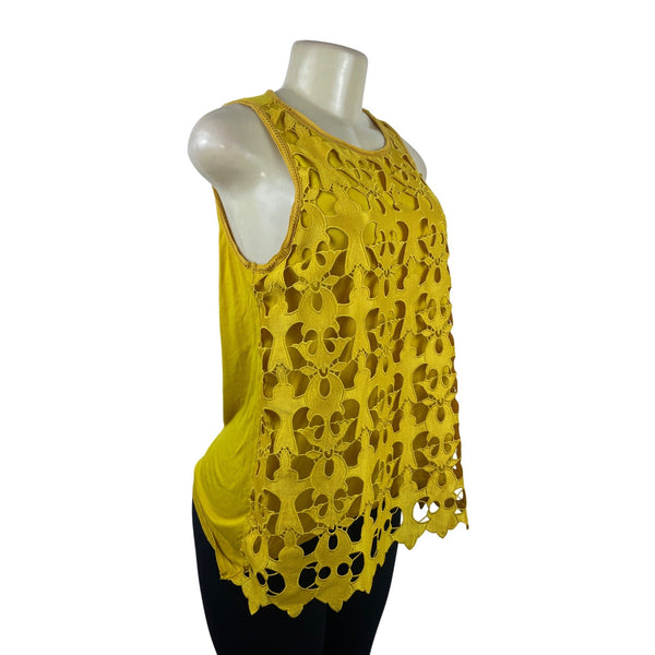 Ann Taylor Loft Yellow Sleeveless Crochet Floral Paneled Tank Top Womens Size S
