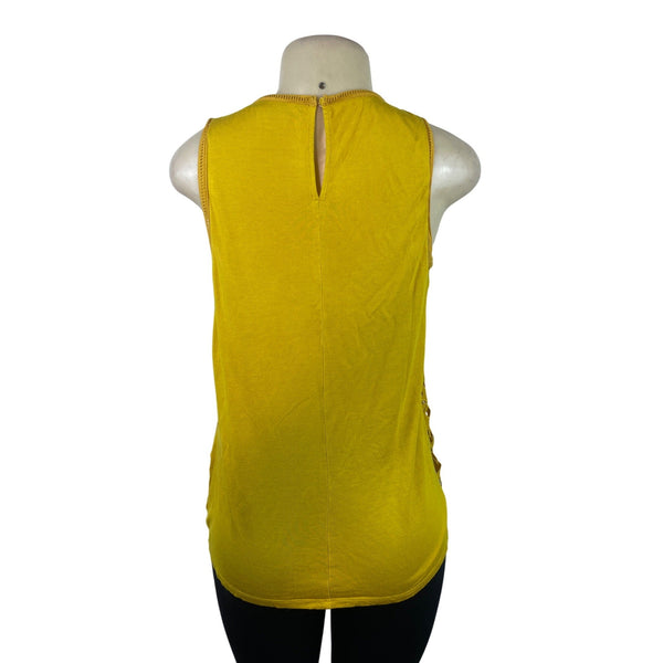 Ann Taylor Loft Yellow Sleeveless Crochet Floral Paneled Tank Top Womens Size S