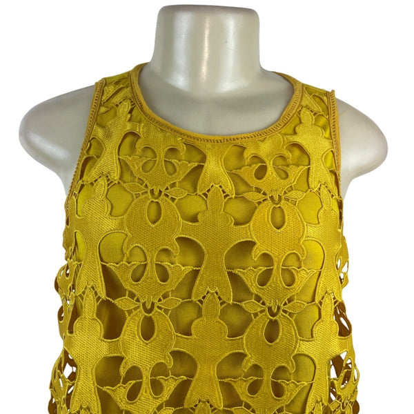 Ann Taylor Loft Yellow Sleeveless Crochet Floral Paneled Tank Top Womens Size S