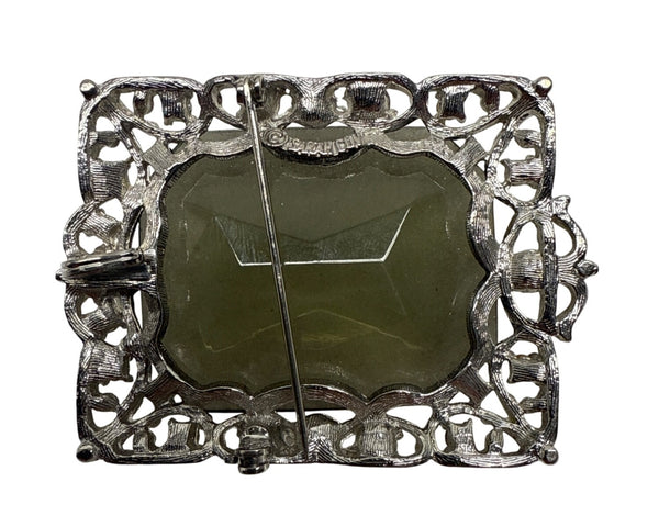 Sarah Coventry Vintage Silver Tone Smoky Rhinestone Accent Filigree Brooch