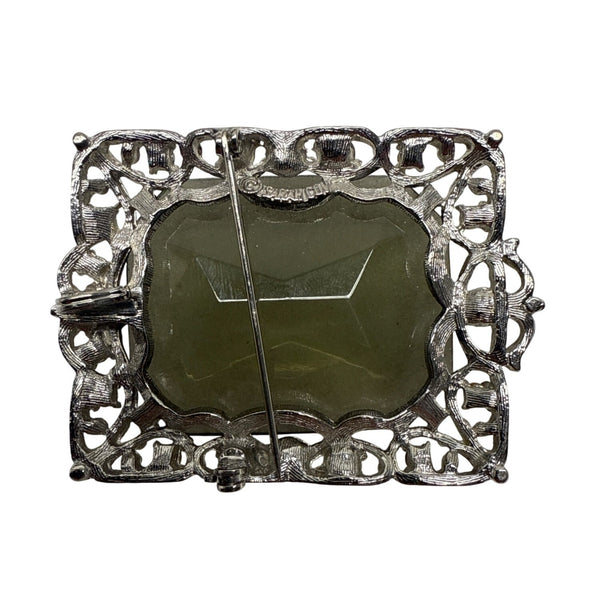 Sarah Coventry Vintage Silver Tone Smoky Rhinestone Accent Filigree Brooch