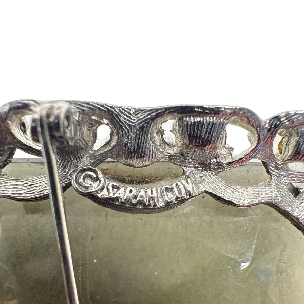 Sarah Coventry Vintage Silver Tone Smoky Rhinestone Accent Filigree Brooch