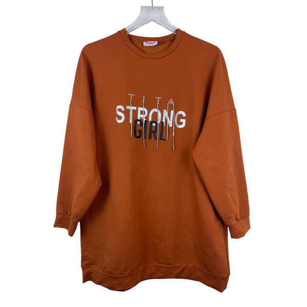 Titashe Womens Orange Cotton Graphic Sweatshirt "Strong Girl" Design Size 1