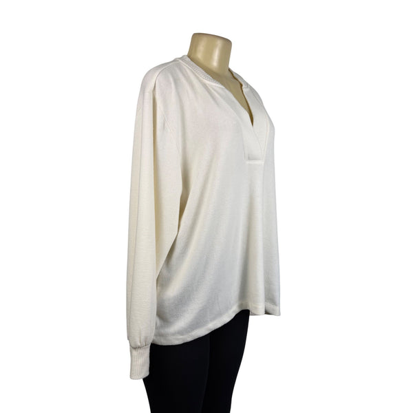 Loft Crew Neck Womens Ivory Knit Pullover Sweater Lightweight Long Sleeve Sz XL