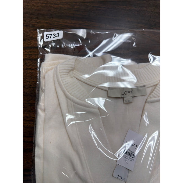 Loft Crew Neck Womens Ivory Knit Pullover Sweater Lightweight Long Sleeve Sz XL