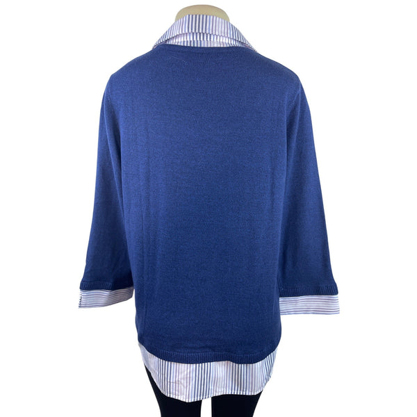 Alfred Dunner Women's Blue Long Sleeve & Layered Collared Sweater Sz L