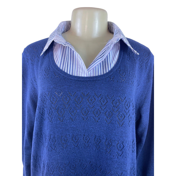 Alfred Dunner Women's Blue Long Sleeve & Layered Collared Sweater Sz L