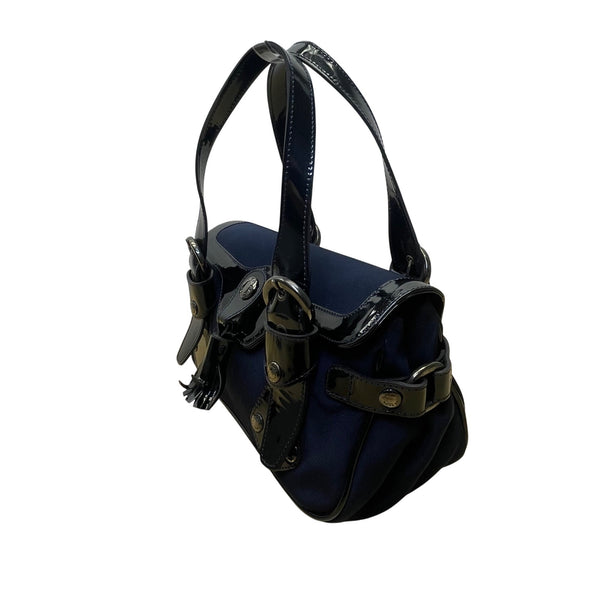 Stuart Weitzman Women’s Blue Patent Leather Accent Tassel Buckle Detail Tote