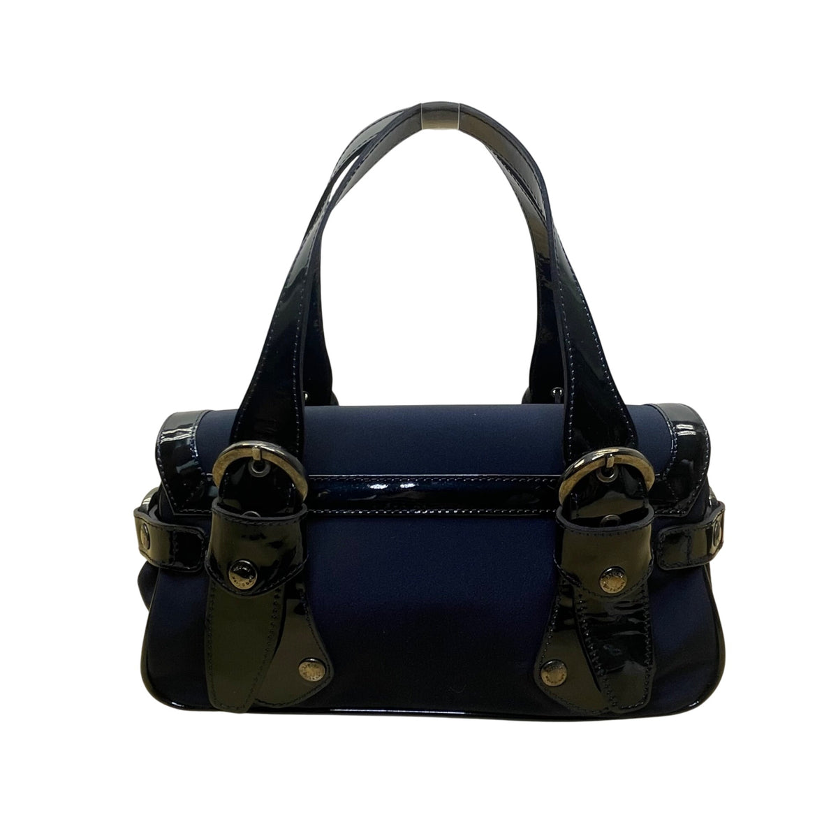 Stuart Weitzman Women’s Blue Patent Leather Accent Tassel Buckle Detail Tote