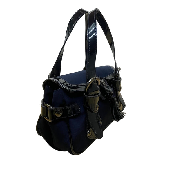 Stuart Weitzman Women’s Blue Patent Leather Accent Tassel Buckle Detail Tote