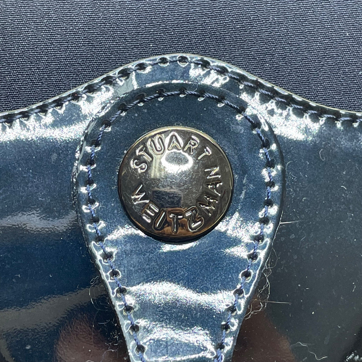 Stuart Weitzman Women’s Blue Patent Leather Accent Tassel Buckle Detail Tote