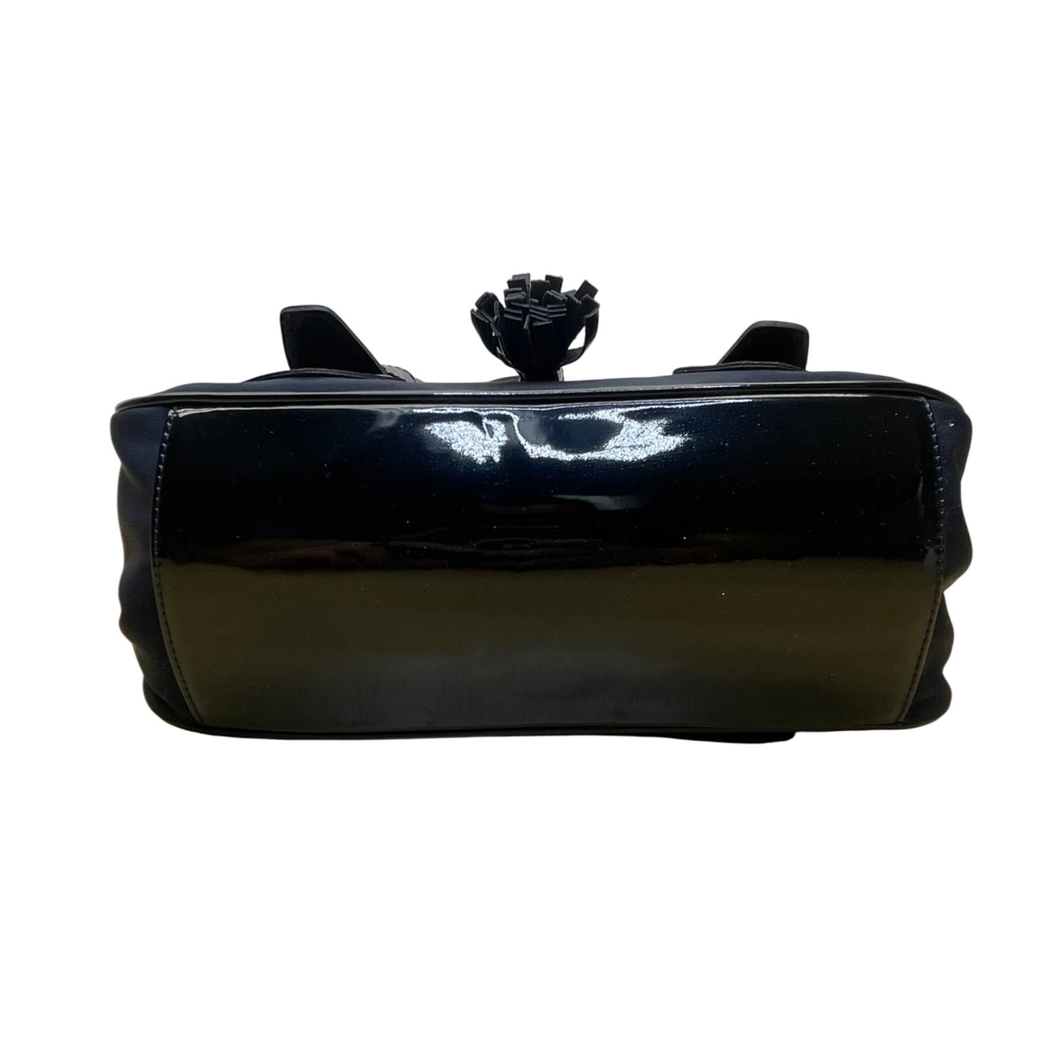 Stuart Weitzman Women’s Blue Patent Leather Accent Tassel Buckle Detail Tote