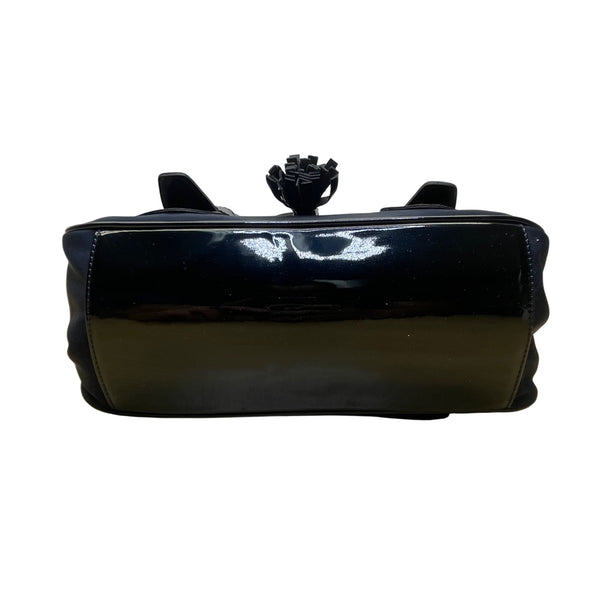 Stuart Weitzman Women’s Blue Patent Leather Accent Tassel Buckle Detail Tote