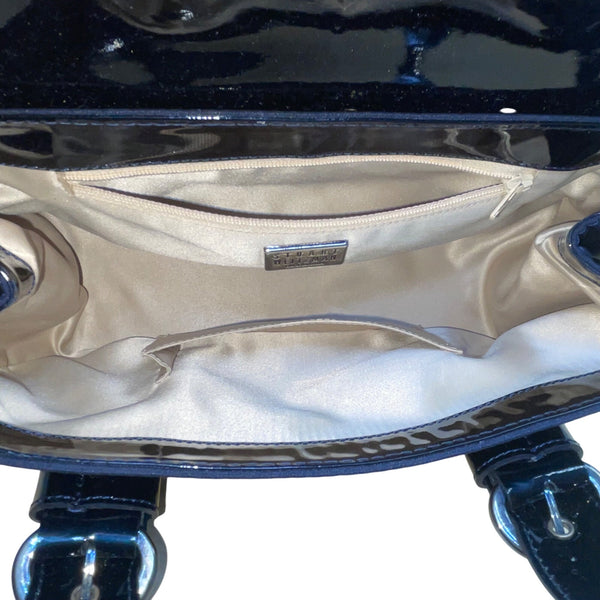 Stuart Weitzman Women’s Blue Patent Leather Accent Tassel Buckle Detail Tote