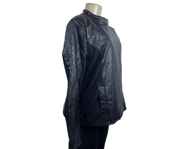 Iman Women's Black Perforated Leather Gold Details Zip Up Jacket Sz XL - New
