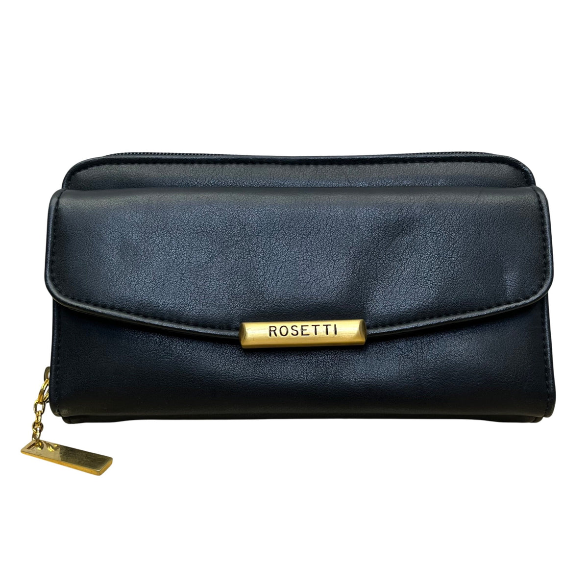 Rosetti Women’s Black Faux Leather With Gold-Tone Accents Foldover Wallet Clutch