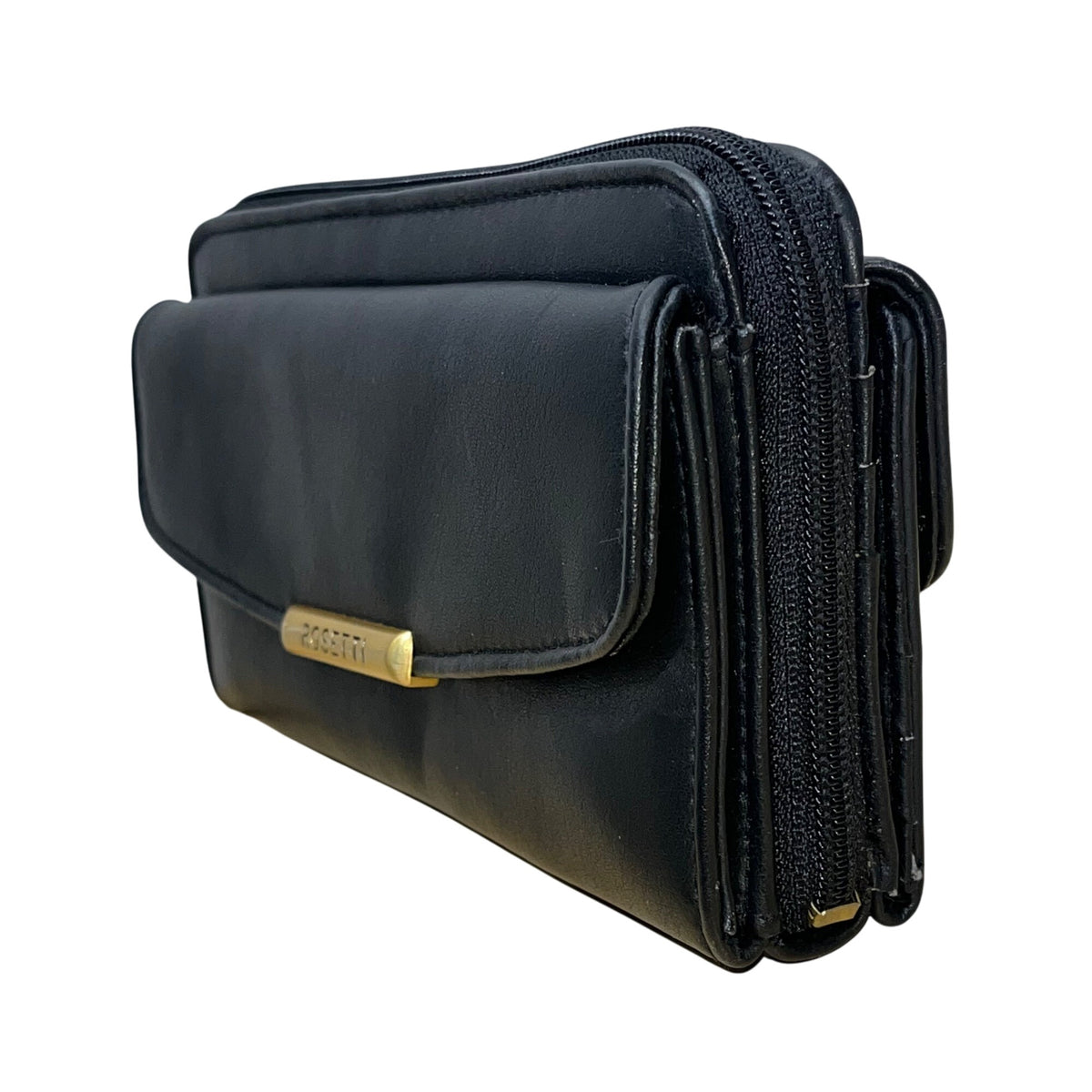 Rosetti Women’s Black Faux Leather With Gold-Tone Accents Foldover Wallet Clutch