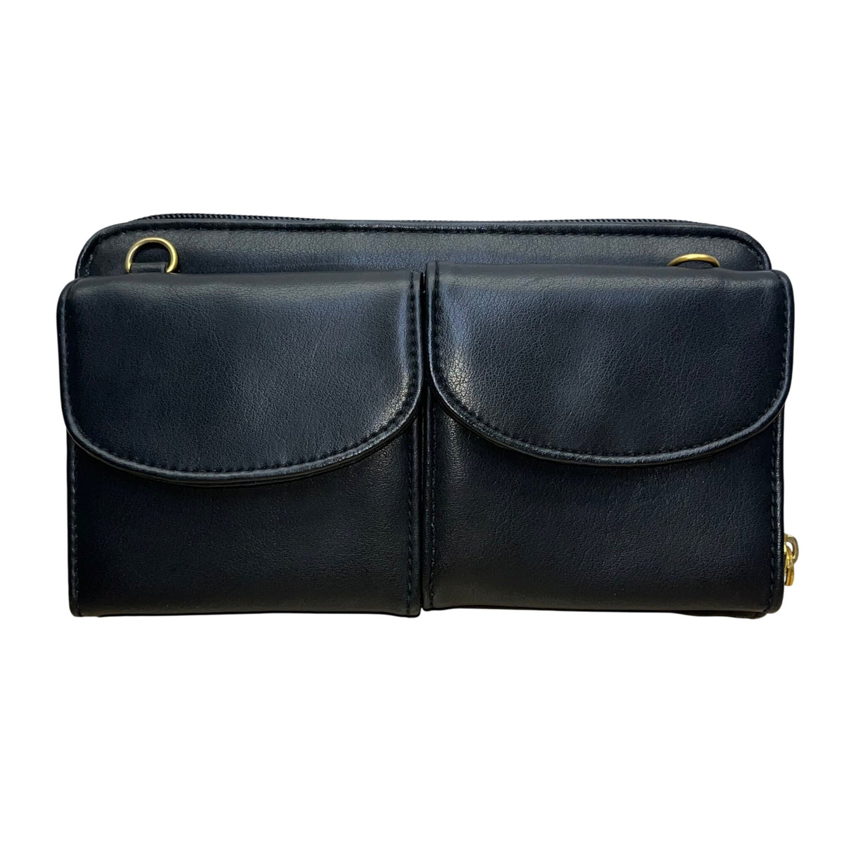 Rosetti Women’s Black Faux Leather With Gold-Tone Accents Foldover Wallet Clutch