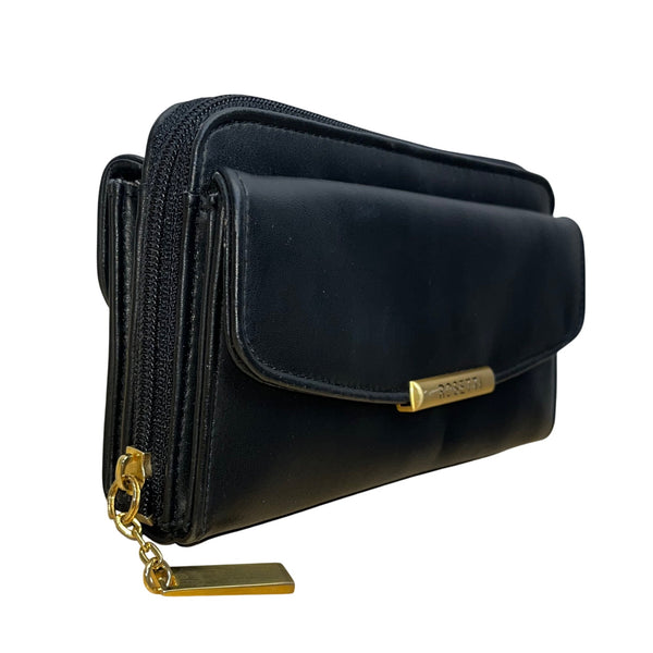 Rosetti Women’s Black Faux Leather With Gold-Tone Accents Foldover Wallet Clutch