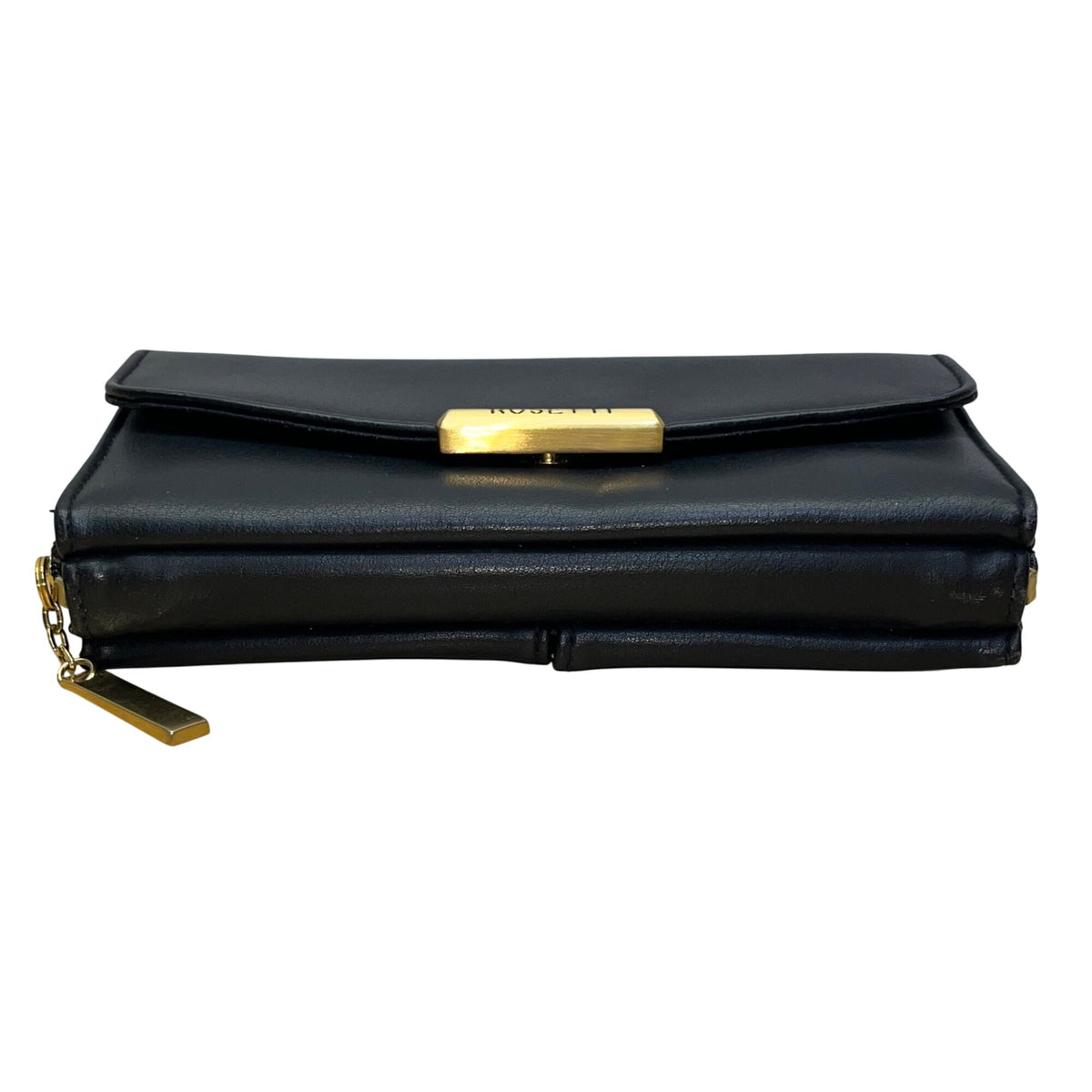 Rosetti Women’s Black Faux Leather With Gold-Tone Accents Foldover Wallet Clutch
