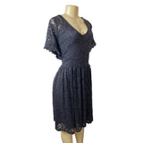 Torrid Gray V-Neck Floral Lace Dress With Short Sleeves & Flare Skirt Sz 3