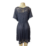 Torrid Gray V-Neck Floral Lace Dress With Short Sleeves & Flare Skirt Sz 3