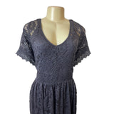 Torrid Gray V-Neck Floral Lace Dress With Short Sleeves & Flare Skirt Sz 3