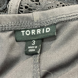 Torrid Gray V-Neck Floral Lace Dress With Short Sleeves & Flare Skirt Sz 3