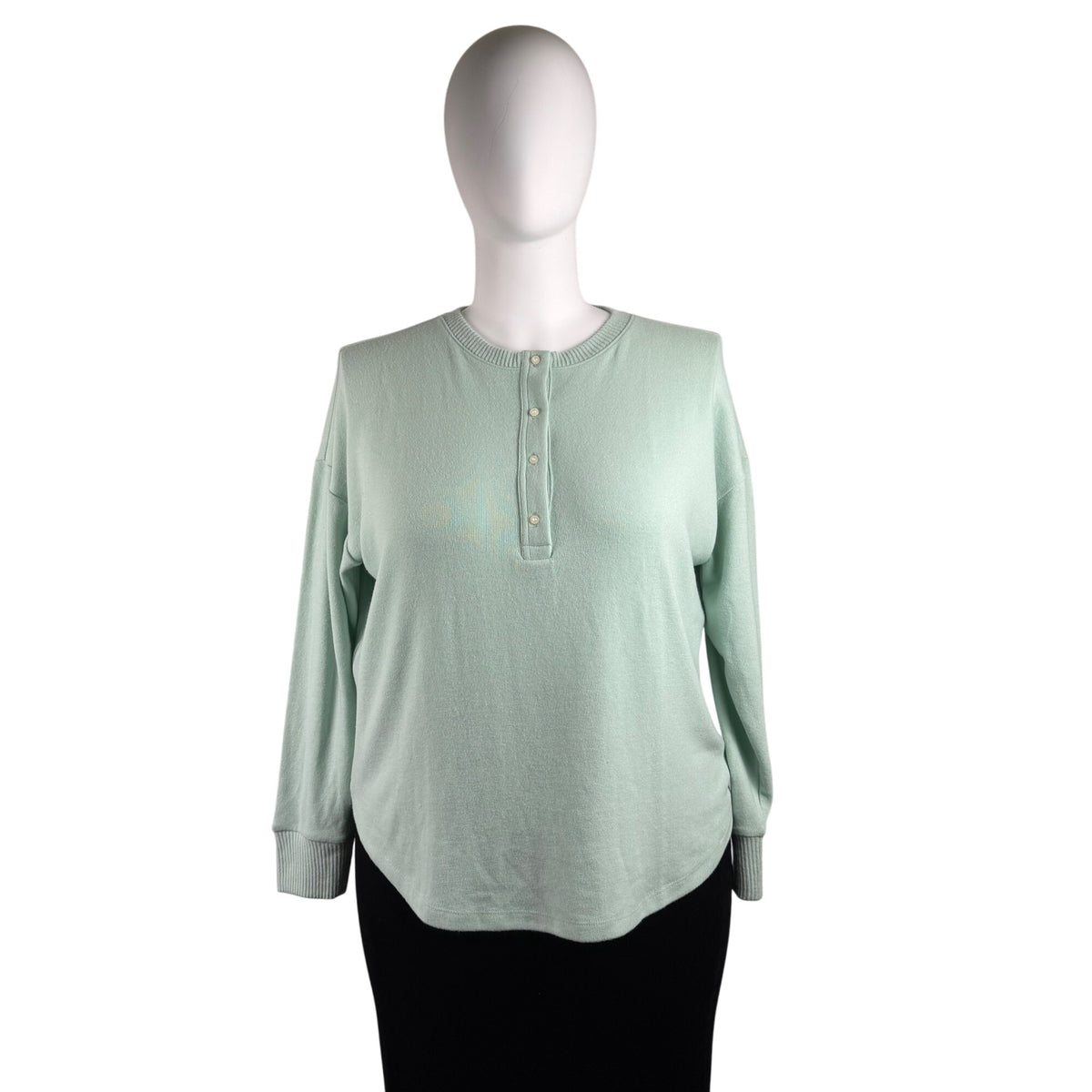 Loft Womens Mint Green Polyester & Rayon Sweater Button Neck Long Sleeve Size L
