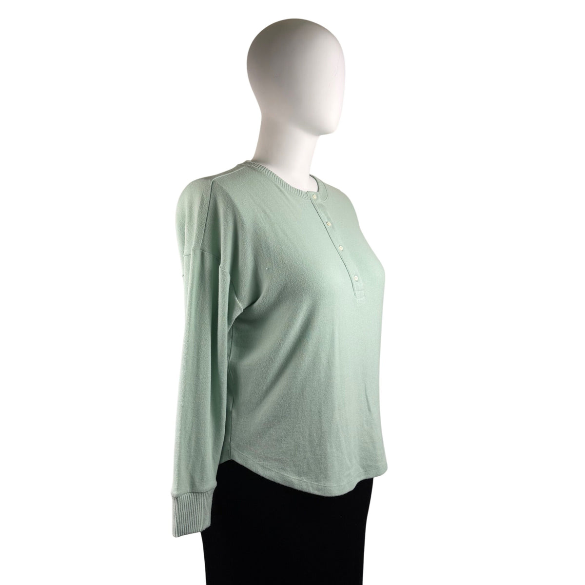 Loft Womens Mint Green Polyester & Rayon Sweater Button Neck Long Sleeve Size L