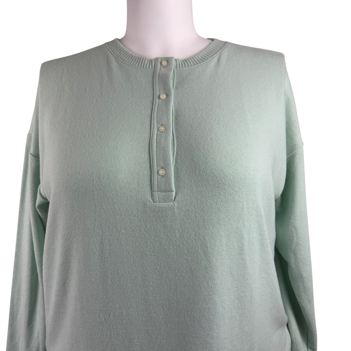 Loft Womens Mint Green Polyester & Rayon Sweater Button Neck Long Sleeve Size L
