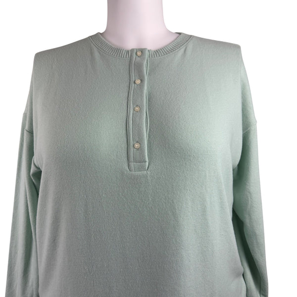 Loft Womens Mint Green Polyester & Rayon Sweater Button Neck Long Sleeve Size L