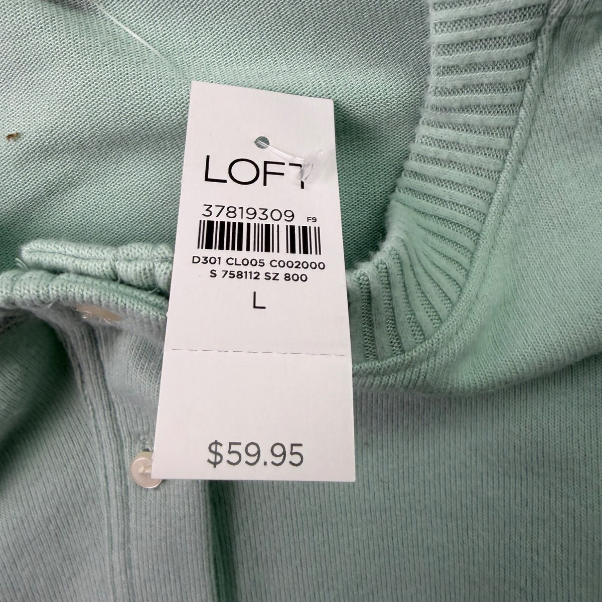 Loft Womens Mint Green Polyester & Rayon Sweater Button Neck Long Sleeve Size L