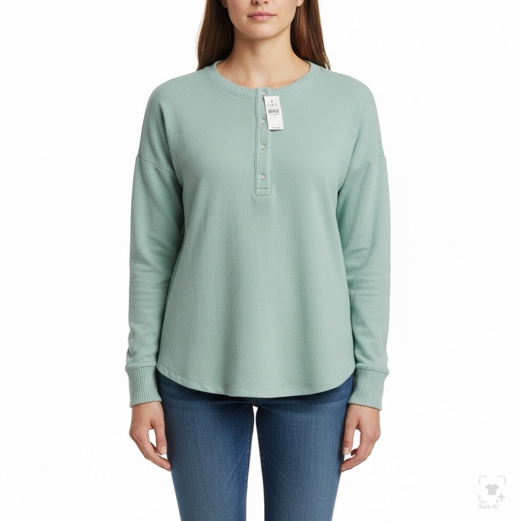 Loft Womens Mint Green Polyester & Rayon Sweater Button Neck Long Sleeve Size L