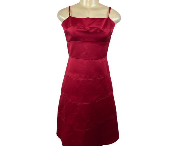 BCBGMAXAZRIA Red Sleeveless Satin Spaghetti Strap Midi Dress Sz 6